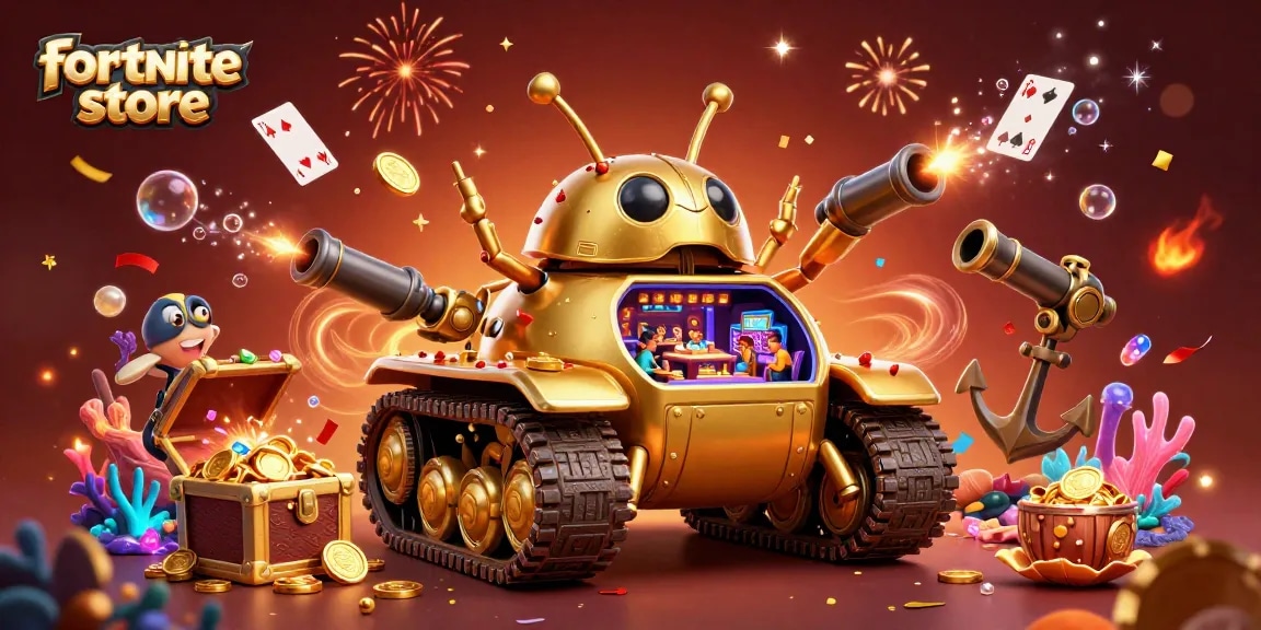 Engage with thrilling gameplay at the fortnite store, featuring a lively 3D casino scene filled with sparkling treasures.