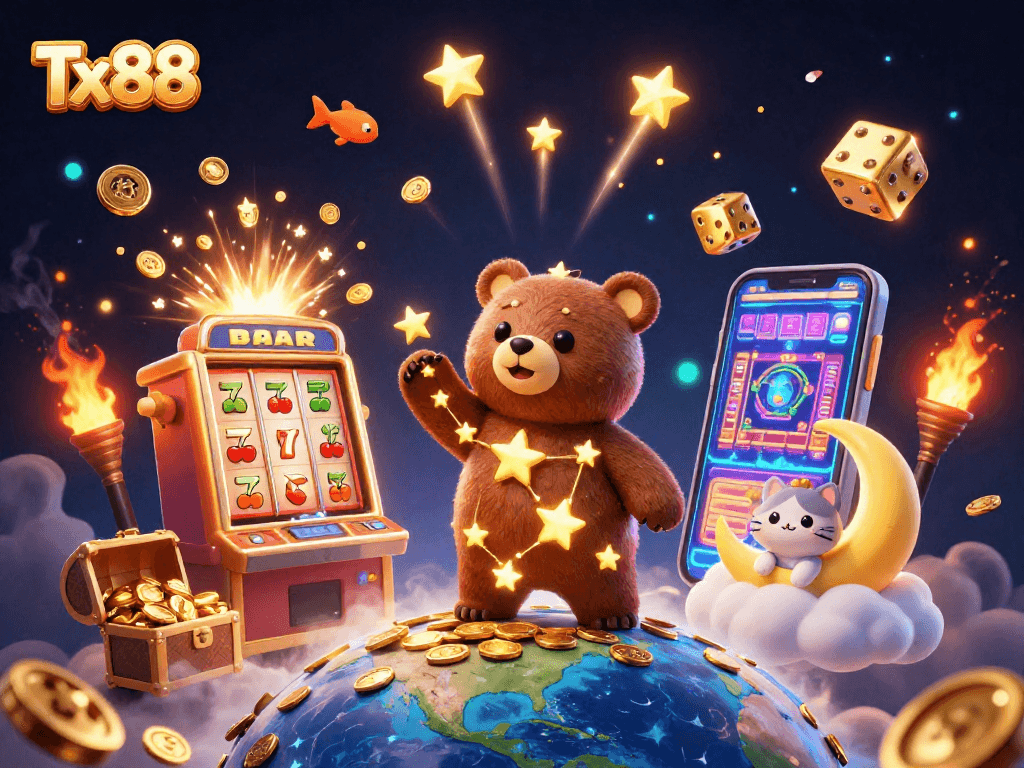 Engage with Tx88's thrilling slots as the constellation bear gathers cash amidst dynamic gaming elements.