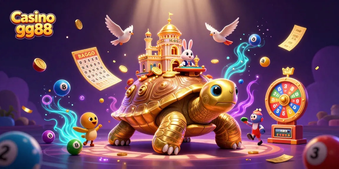 Engage with Casino gg88's vibrant world of gambling featuring a golden tortoise and colorful games.