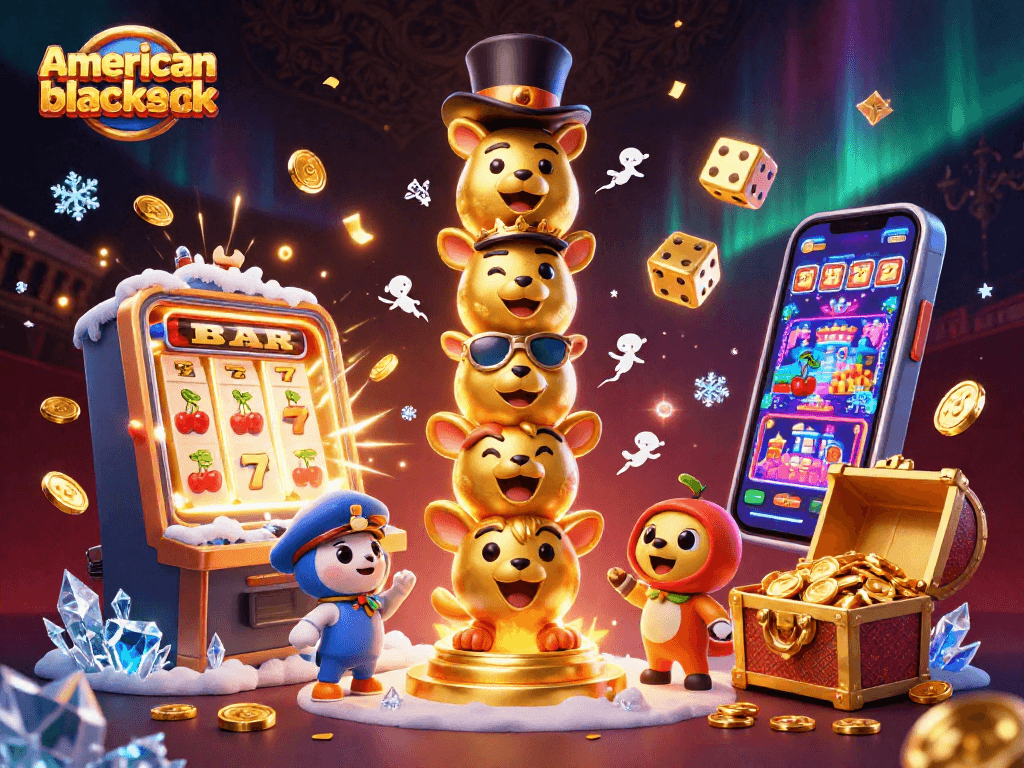 Experience the excitement of american blackjack with a dynamic scene featuring colorful casino elements.