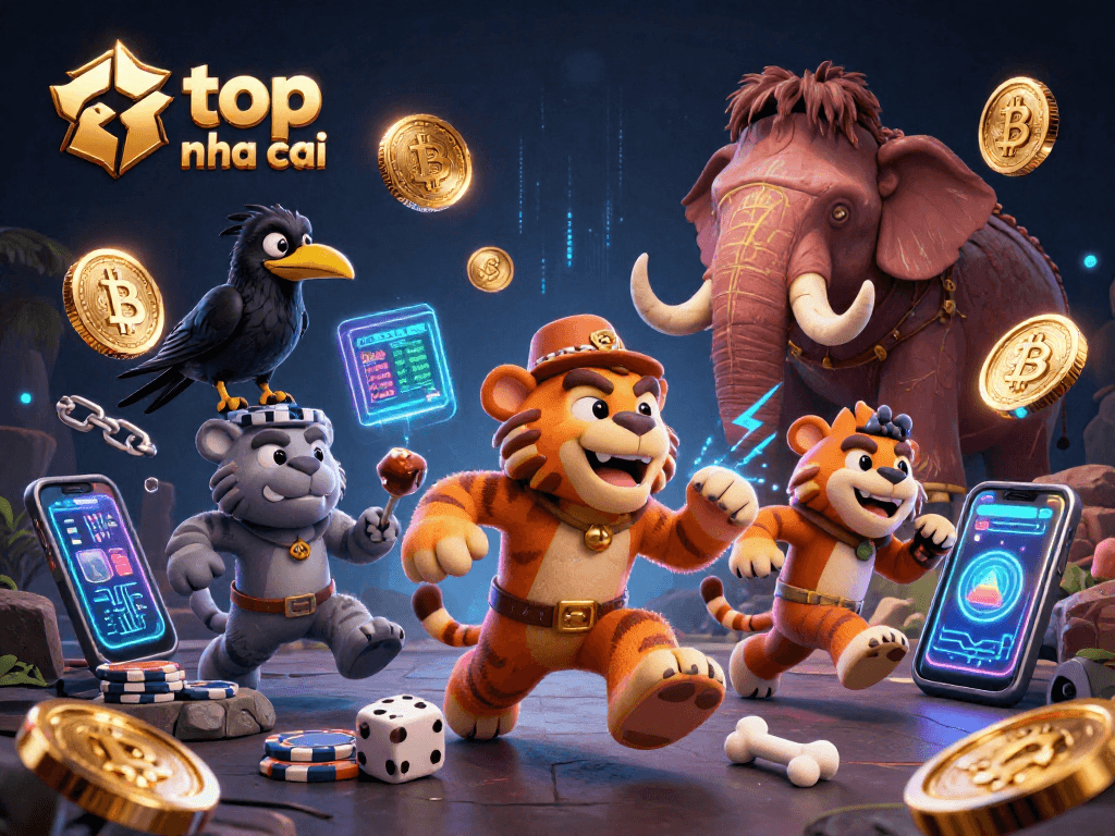 Experience top nha cai fun with animated caveman duo running a prehistoric casino adventure.