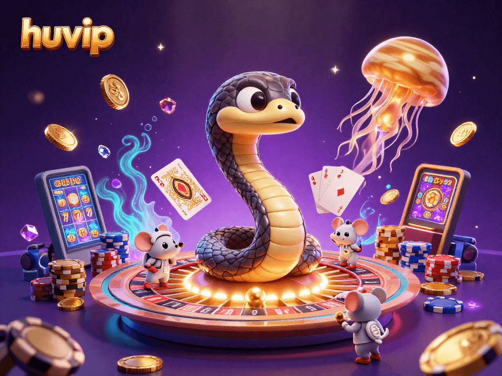 Engage in thrilling gameplay at huvip with the cosmic dealer and astronaut mice, surrounded by fortune.