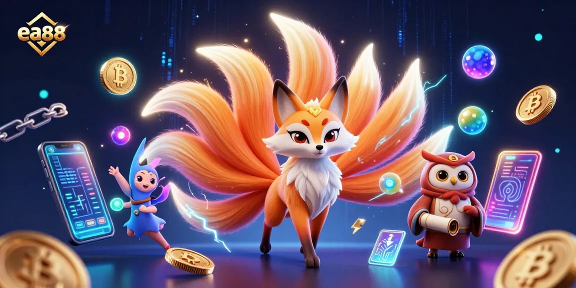 ea88 immerses players in vibrant 3D casino scenes featuring a magical fox and owl.