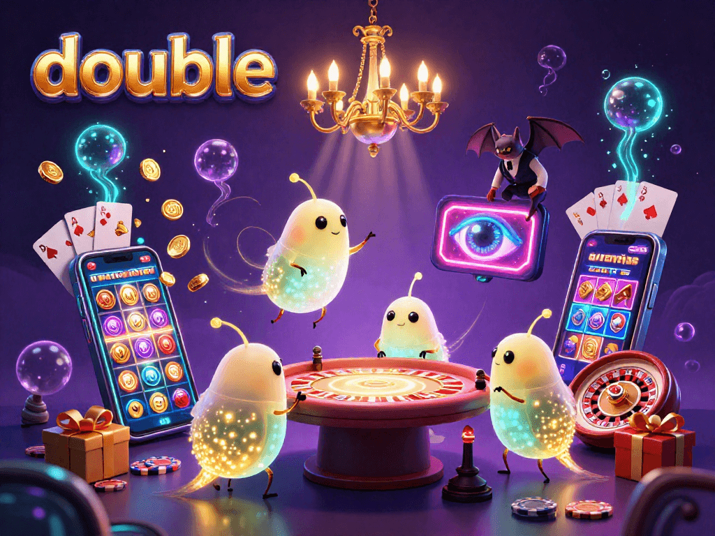 Experience the excitement of double with vibrant casino glowworms and a bat dealer amidst games and bonuses.
