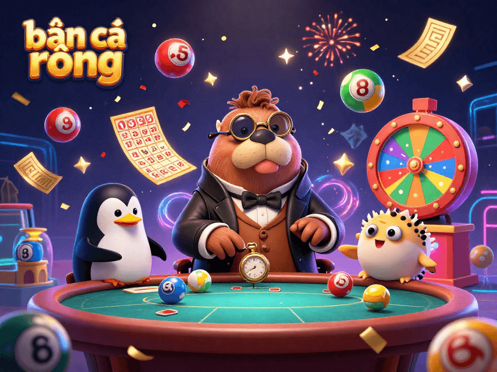 Experience the excitement of bắn cá rồng with a dynamic illustration of underwater poker with vibrant characters.