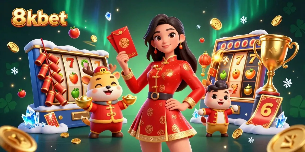 Experience thrilling jackpot spins with 8kbet's vibrant casino art featuring lucky symbols.