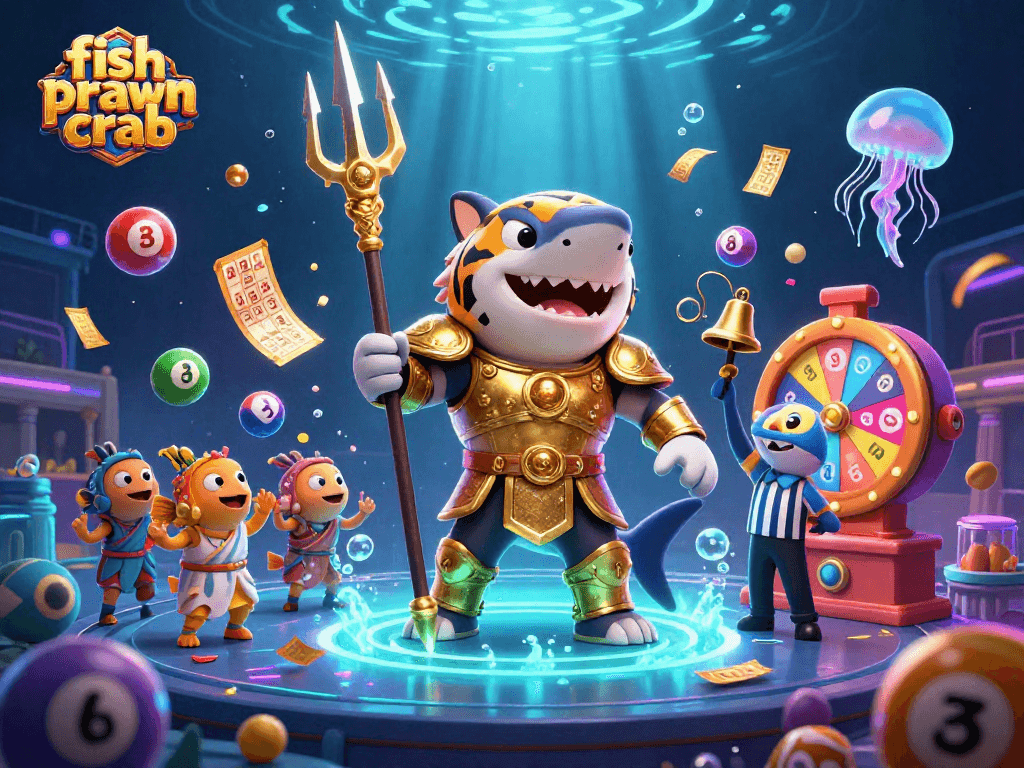 Join the exciting action of fish prawn crab in this vibrant underwater casino scene.