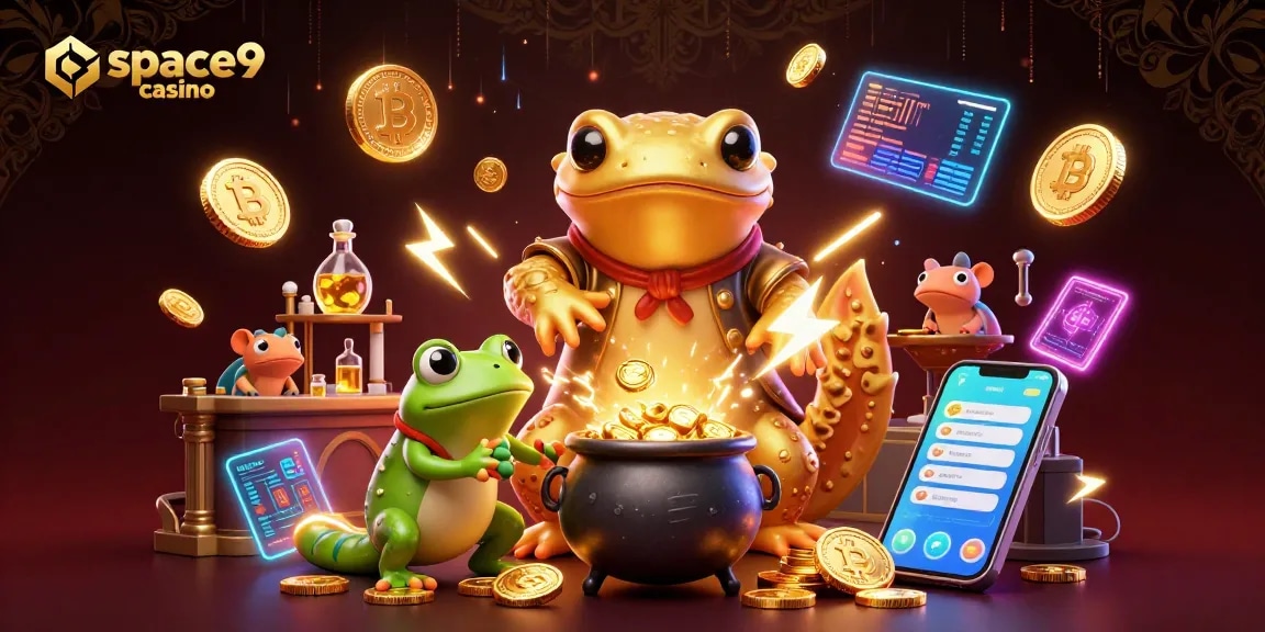 Experience thrilling gameplay at space9 casino with golden alchemist characters and striking digital assets.