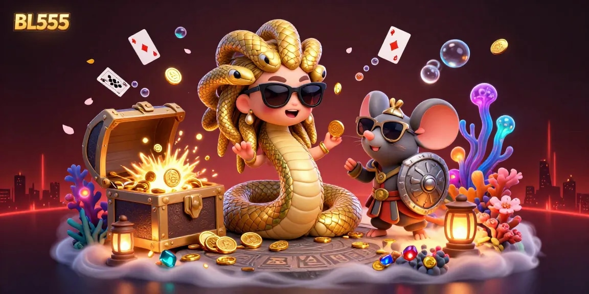 Engage with the vibrant BL555 casino scene featuring a Medusa character in a captivating 3D environment.