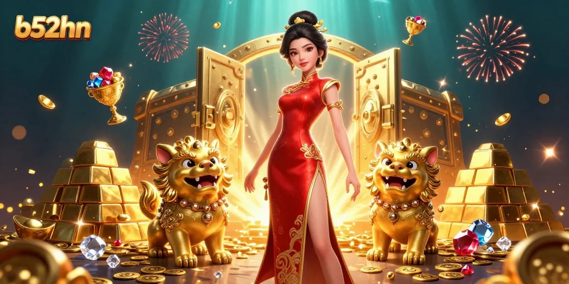 Experience the thrill of winning on b52hn with a dynamic casino scene, rich in gold and jewels.