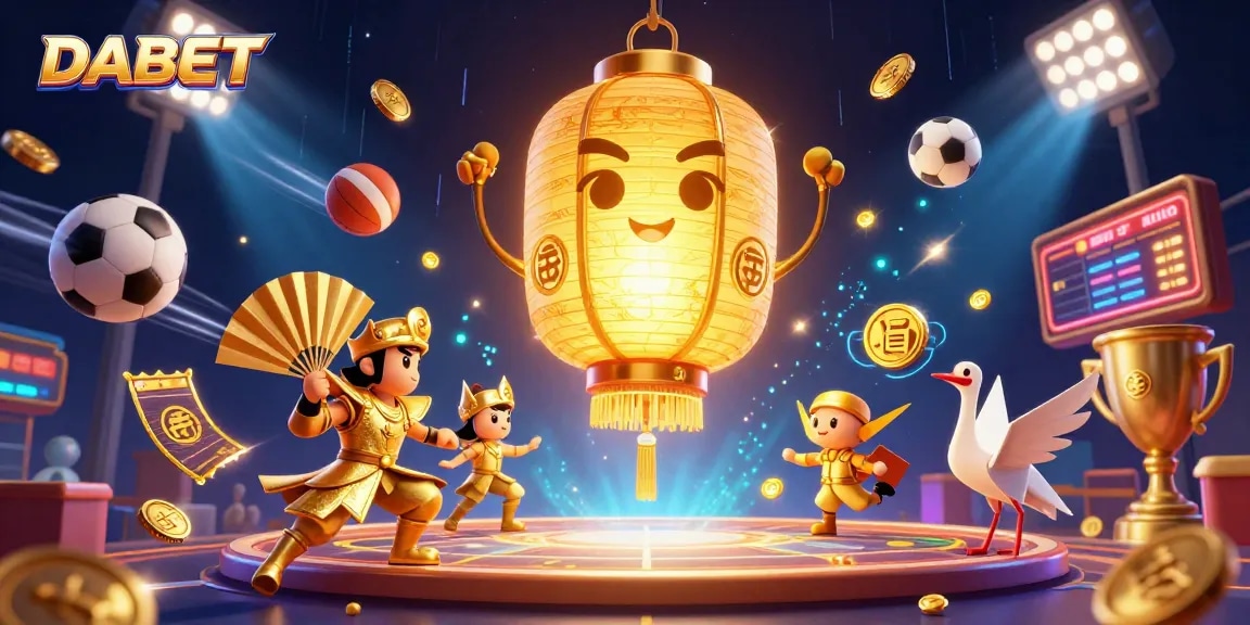 DABET showcases vibrant gaming excitement with golden lantern spirit and dynamic sports elements.
