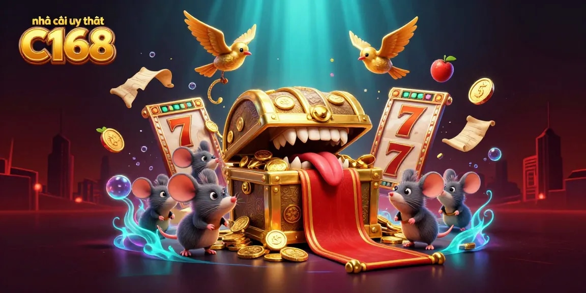 Engage with nhà cái uy tín C168 and experience thrilling slots and jackpots in this vibrant casino illustration.