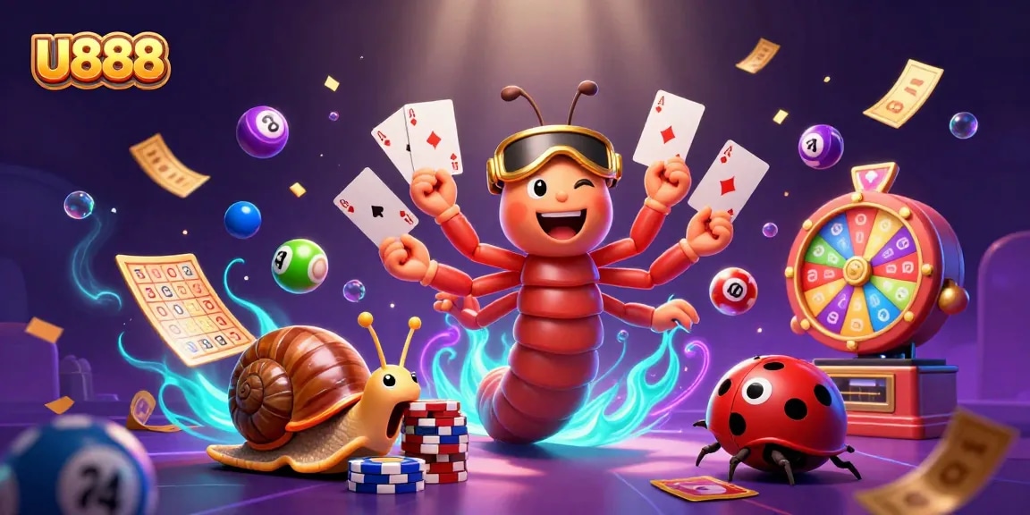 U888 players engaging with a dynamic casino scene featuring colorful lottery elements and exciting gameplay.