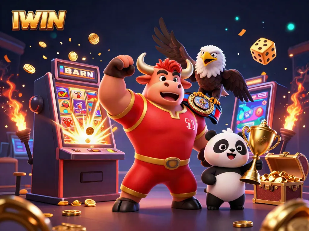 Experience the excitement of IWIN with vibrant characters and dynamic casino elements in this lively digital artwork.