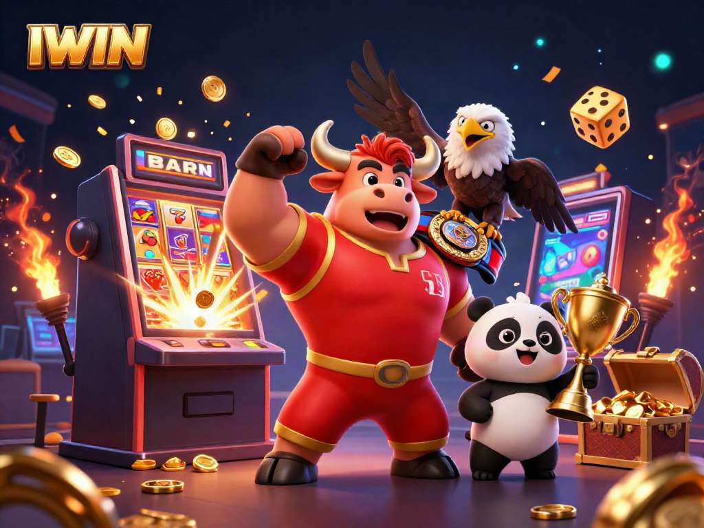 Experience the excitement of IWIN with vibrant characters and dynamic casino elements in this lively digital artwork.