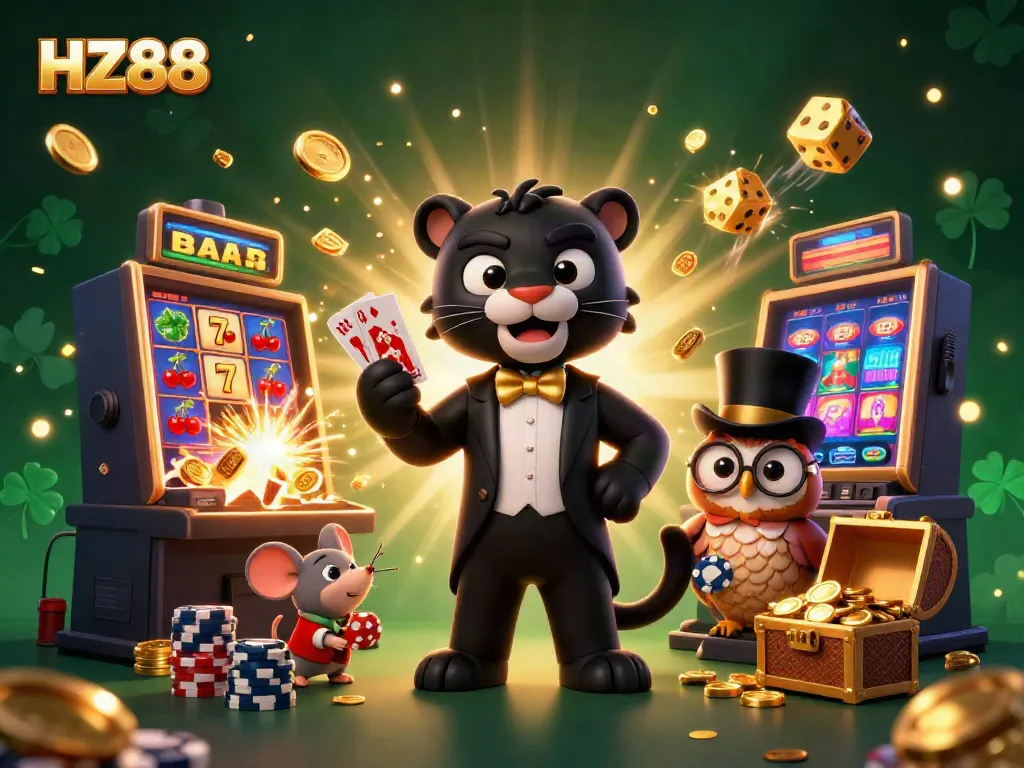 Engage in thrilling gameplay with HZ88 at a vibrant online casino, featuring dynamic characters and dazzling game elements.