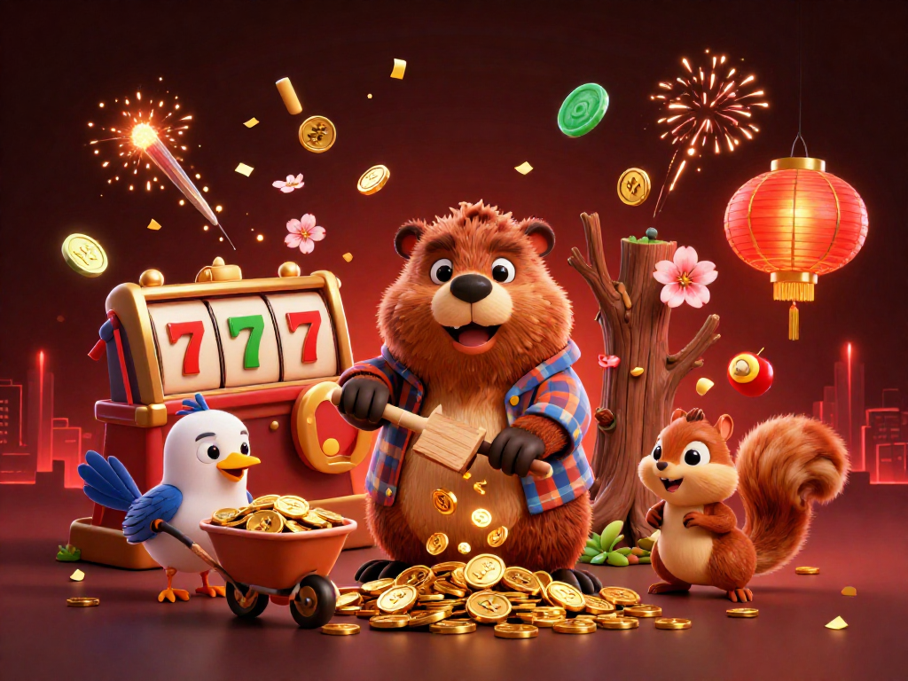 Engage in the wild đạo tặc adventure with a lumberjack beaver, vibrant symbols, and gold treasures.