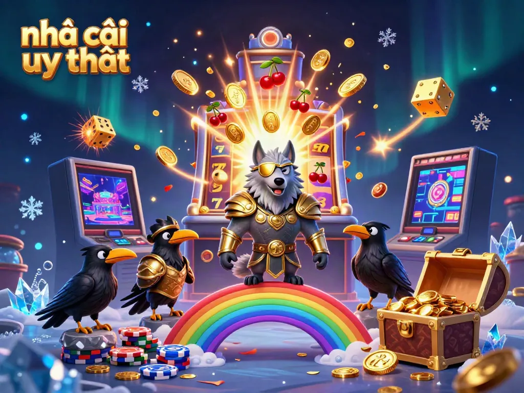Experience thrilling wins with vivid scenes of nhà cái uy tín featuring iconic gambling elements and characters.
