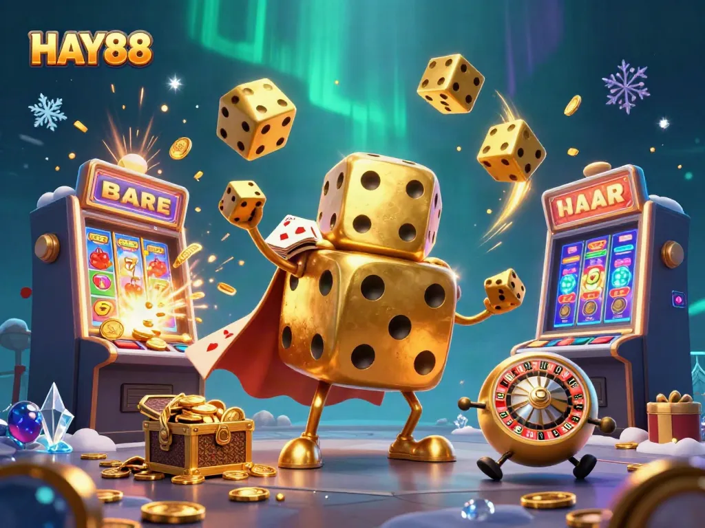 Experience the excitement of HAY88 with a dynamic casino illustration bursting with color and character.