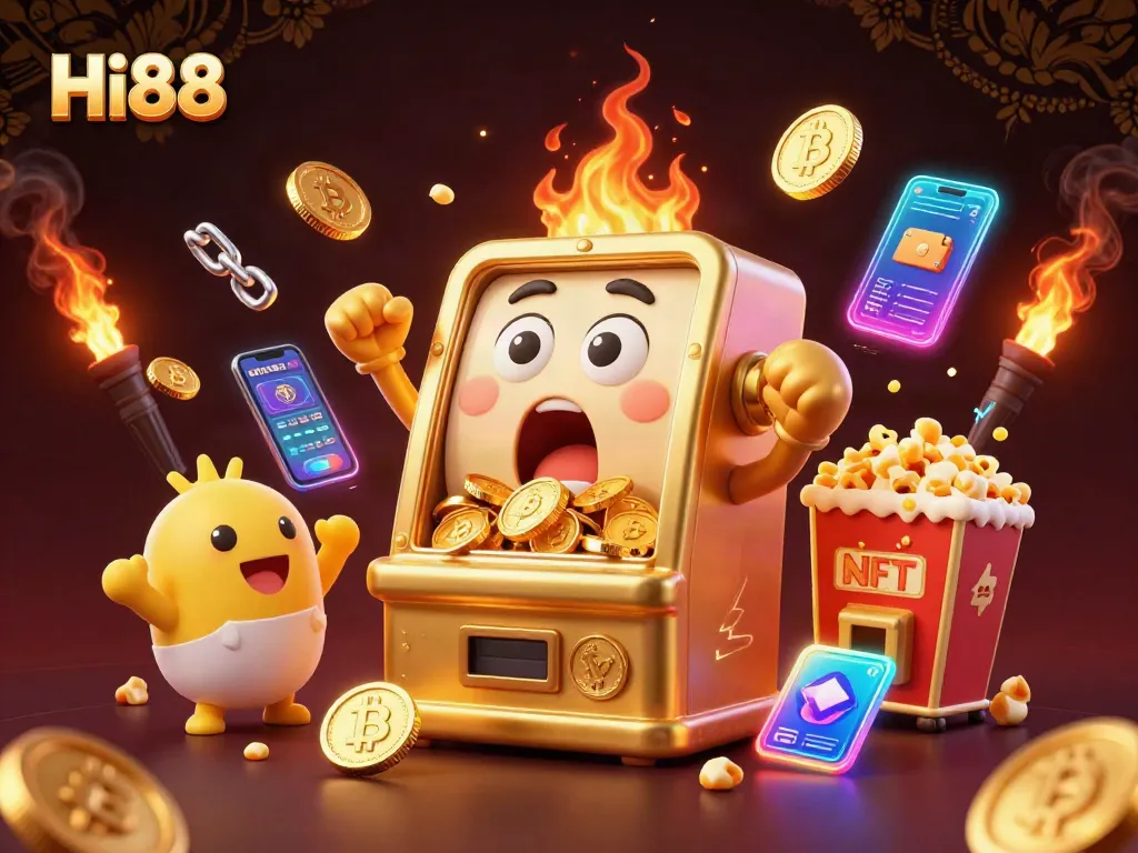 Experience thrilling wins at Hi88 with a joyful slot machine celebrating a jackpot surrounded by vibrant gaming elements.