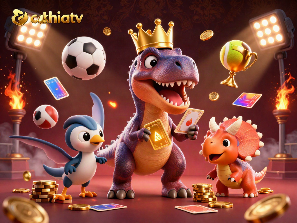 Enjoy thrilling moments betting at CakhiaTV with friendly dinosaurs and dynamic sports elements.