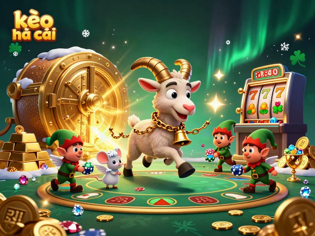 Engage with kèo nhà cái in a dynamic 3D illustration showcasing festive casino activities.