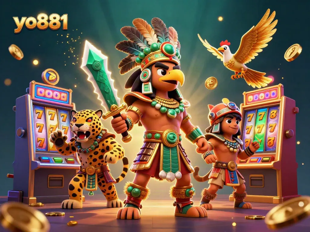 Explore the exciting gaming world of yo881, filled with vibrant slot machines and dynamic characters.