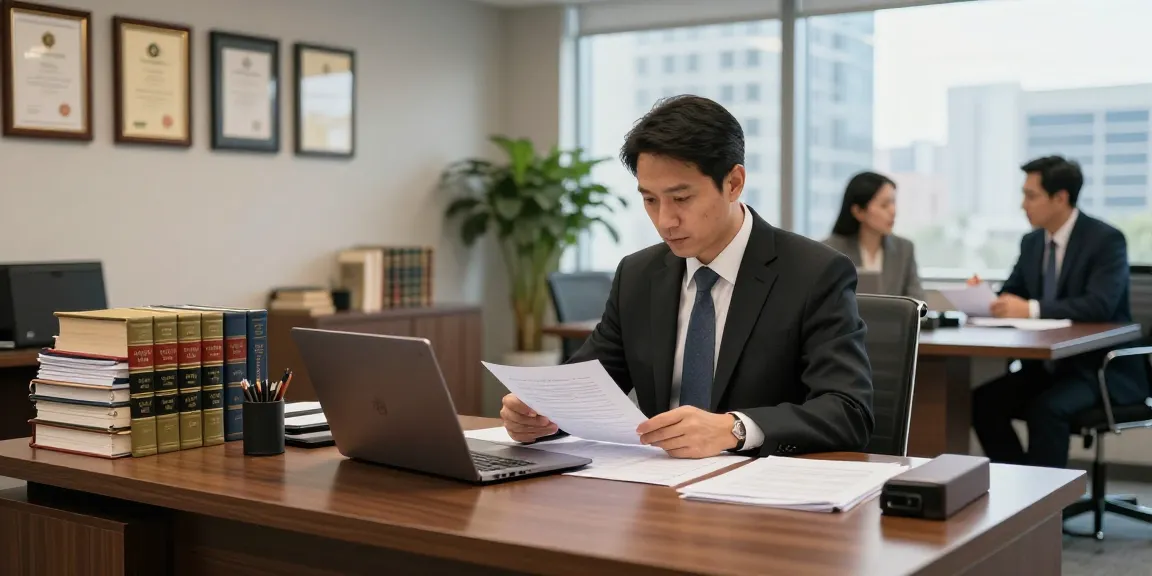 Attorney reviewing legal documents in a modern office about 123b practices.