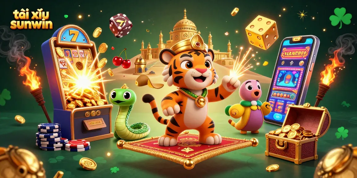 Engage with tài xỉu sunwin on a vibrant slot machine adventure amidst a magical Arabian night.