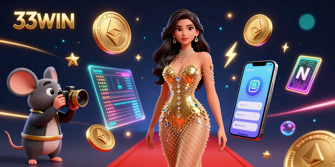 Engage with 33WIN's dazzling 3D casino scene featuring crypto elements and vibrant energy.