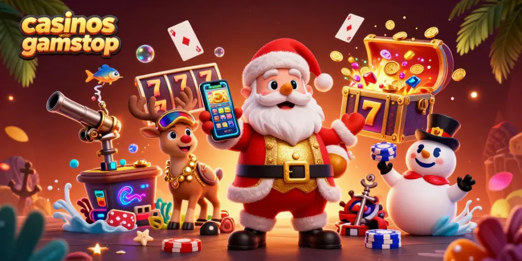Experience excitement at casinos not on gamstop with Santa and friends in a lively casino scene.