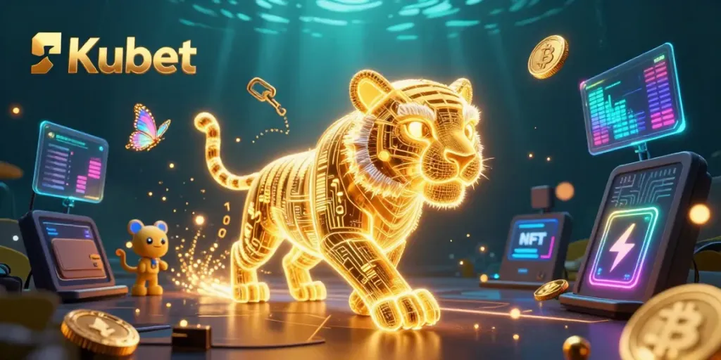 Experience thrilling gameplay at Kubet with a captivating 3D digital casino scene featuring neon elements.
