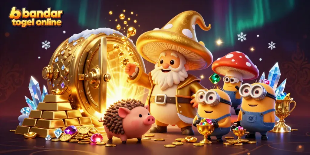 Experience exciting gameplay in bandar togel online with our vibrant 3D illustration of magical creatures and treasures.