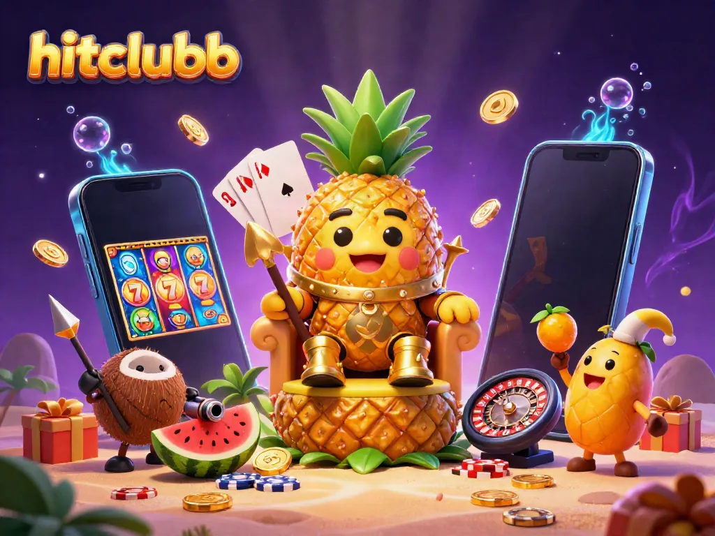 Experience thrilling moments at hitclubb with a golden pineapple king and games galore, from slots to a beach casino.