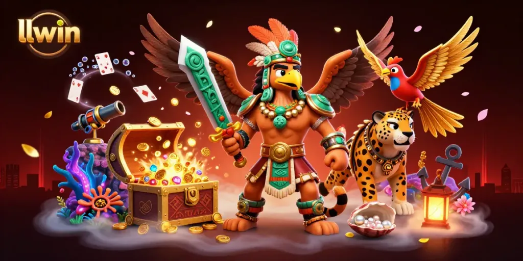 Win exciting jackpots with llwin's vibrant casino illustration featuring dynamic characters and gaming elements.