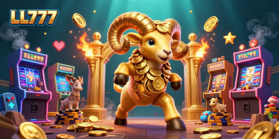 Experience thrilling gameplay at LL777 with the golden ram charging through a vibrant casino.