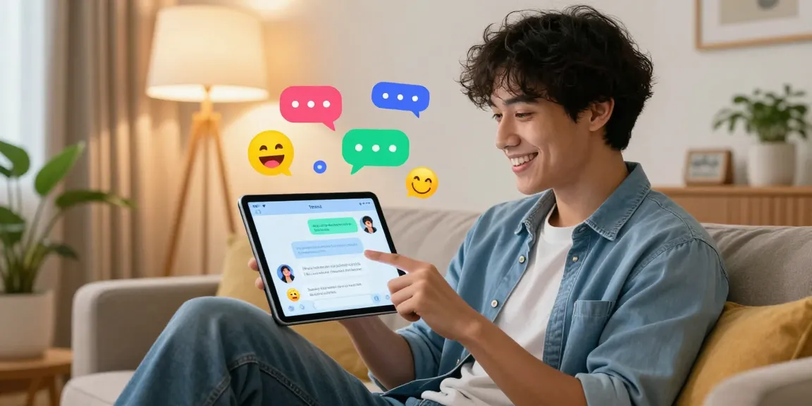 Interactive scene of ai spicy talk showcasing an engaging conversation with a chatbot in a cozy living room.