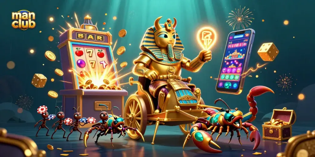 Experience thrilling wins at man club with a vibrant, colorful casino scene full of excitement and jackpots.