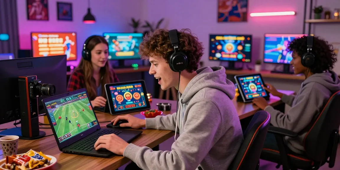 Engaged players enjoying the BL555 online gaming platform in a lively and colorful setting, showing excitement and interaction in sports betting and casino games.