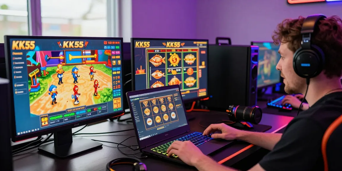 KK55 gaming excitement with user engaged in diverse online betting experience.