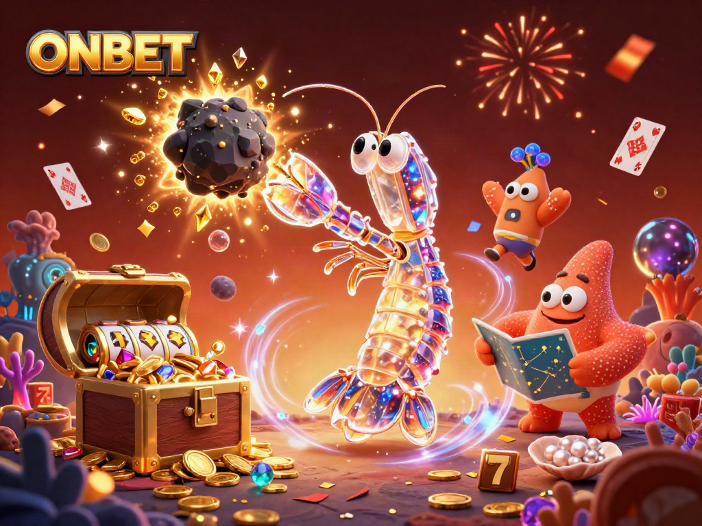 Join the fun with ONBET's vibrant casino adventure featuring galactic creatures and treasure!