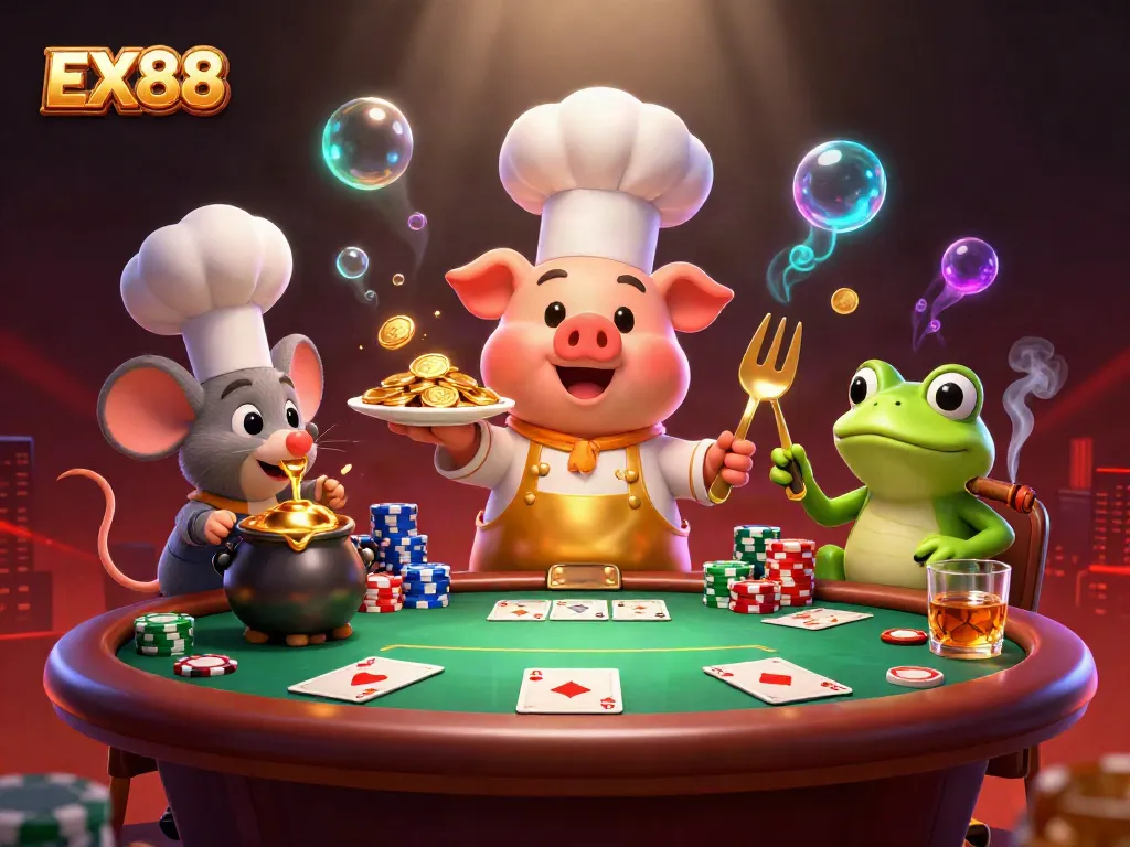 Experience the excitement of winning at EX88 with vibrant casino characters and a rich, dynamic scene.