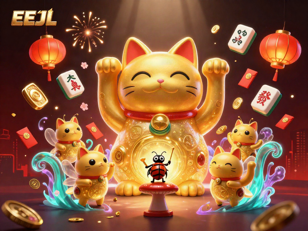 Experience the EEJL excitement with golden fireflies and casino symbols in this vibrant illustration.