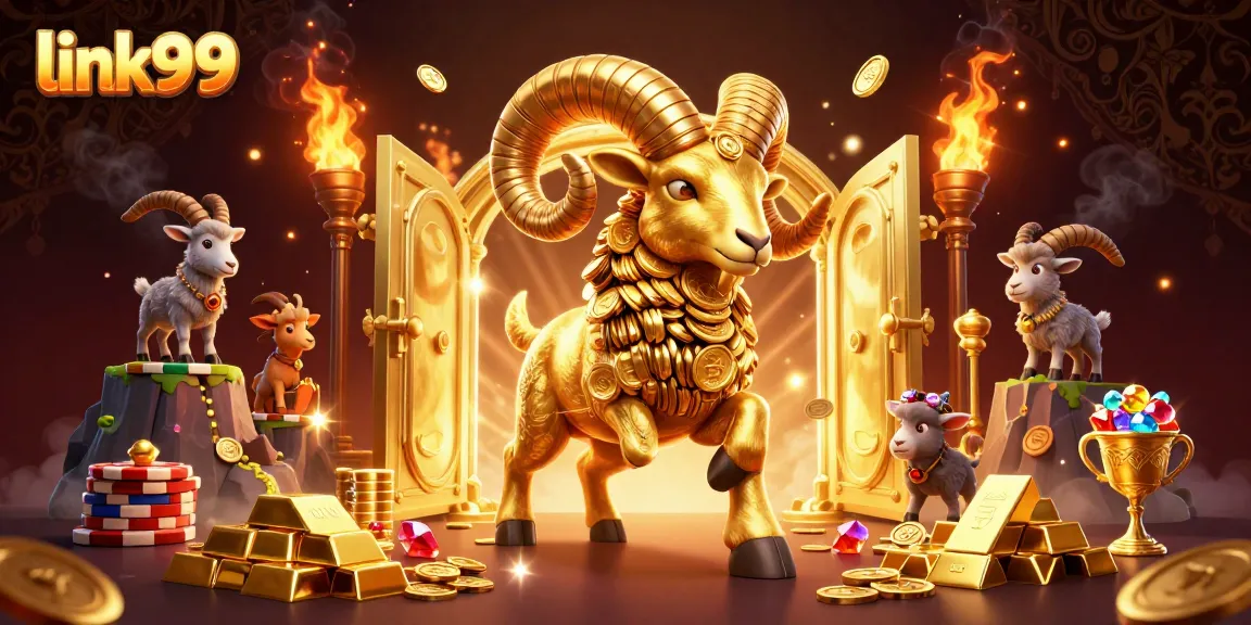 Experience thrilling wins at link GO99 with a golden ram charging through an opulent casino.