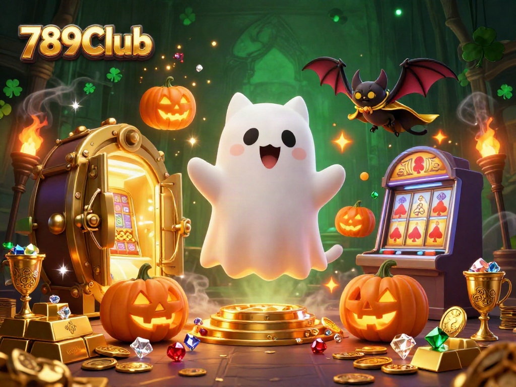 Experience the enchanting world of 789Club with our ghostly feline navigating a haunted casino.