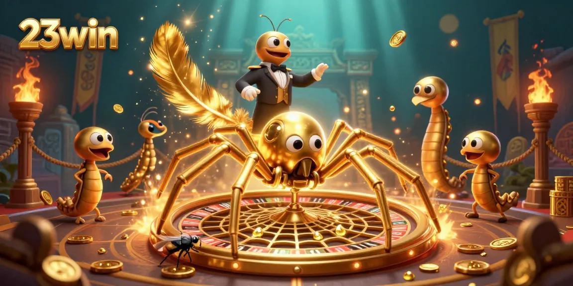 Experience the thrilling bets of 23win in a vibrant casino scene with golden elements and characters.