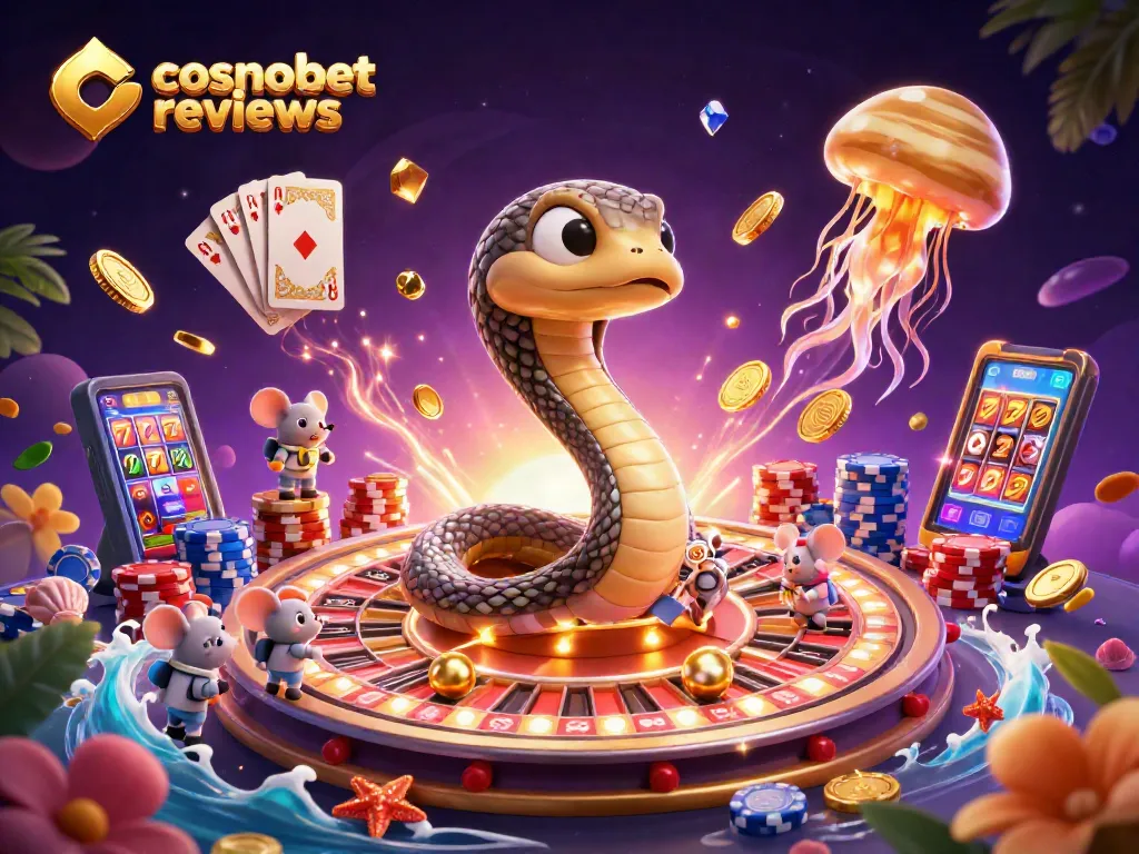 Experience cosmobet reviews with a thrilling 3D illustration of a casino scene featuring vibrant characters and dynamic elements.
