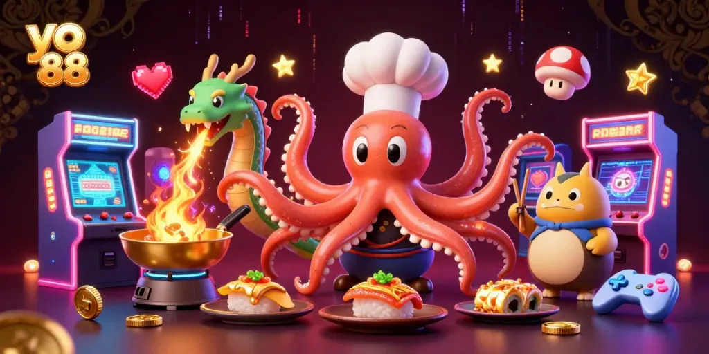 Spin to win with yo 88 at a lively casino scene featuring characters and vibrant game elements.