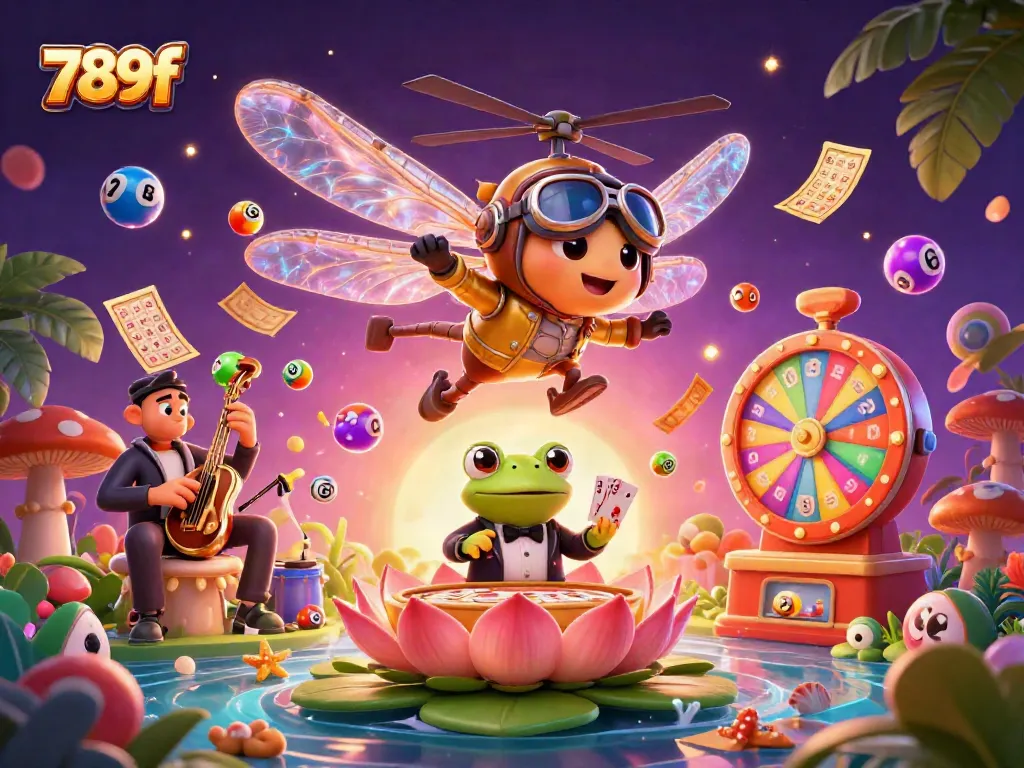 Experience thrilling wins at 789f's vibrant lily pad casino with dynamic game elements and lively characters.