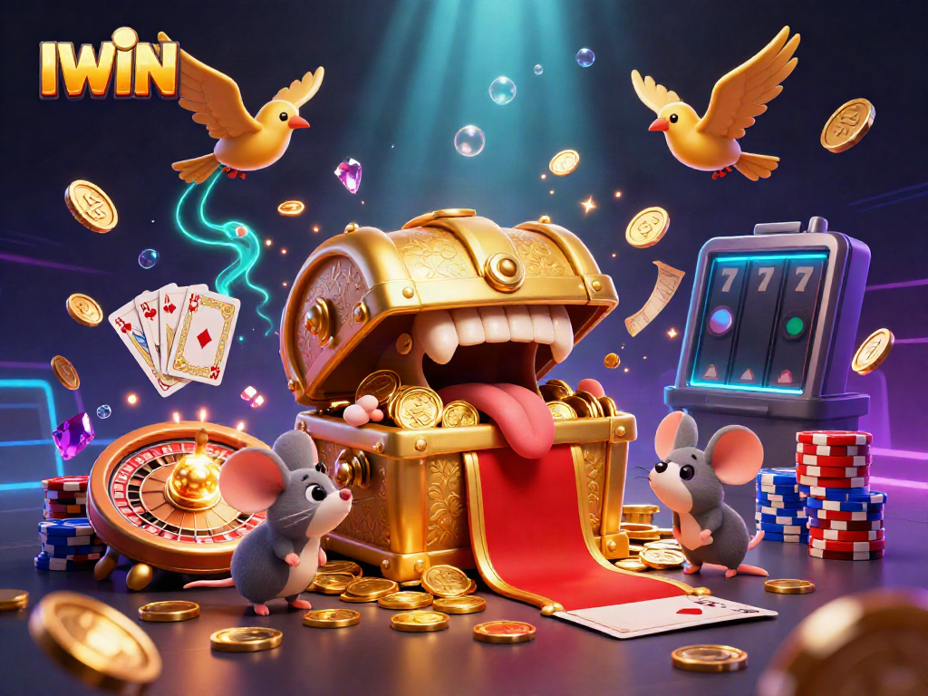 IWIN captivates players with vibrant 3D casino treasures, golden coins, and engaging gaming elements.